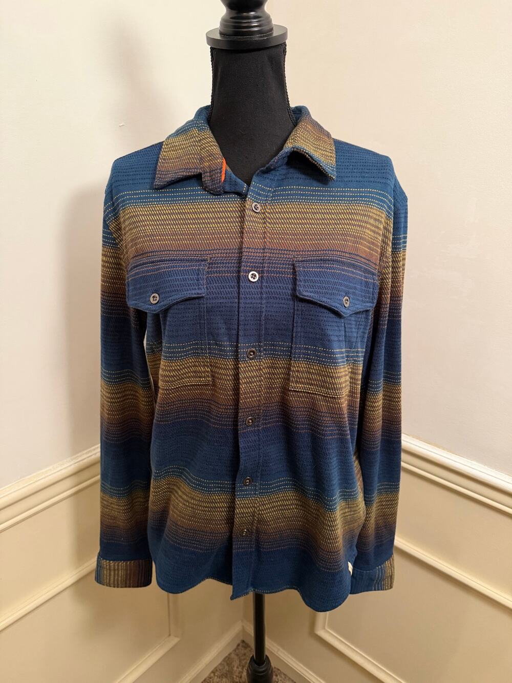 Lake & Trail Men's Recycled Polyester Viscose Button-Up Shirt Blanket Stripe